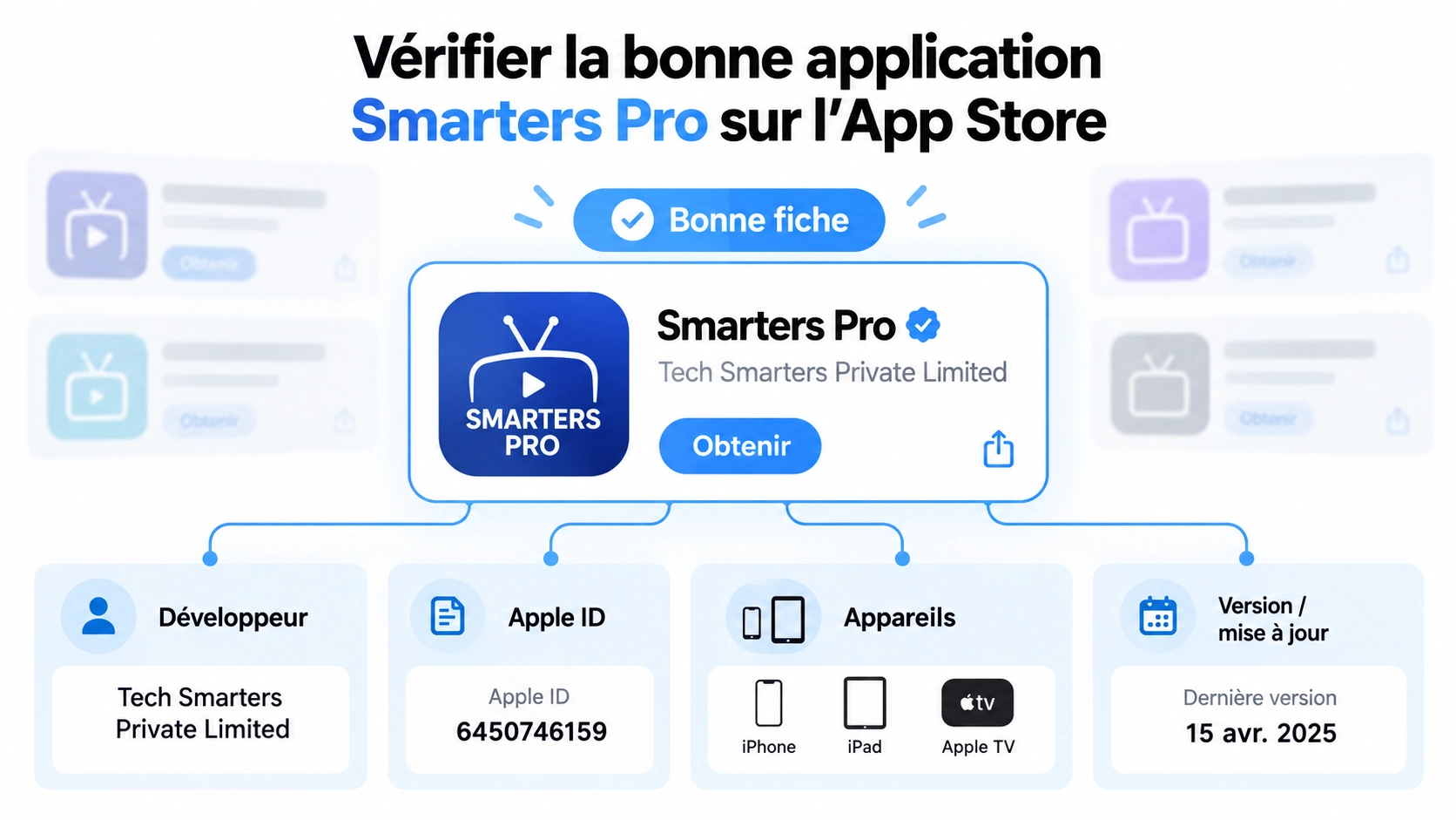 Smarters Pro App Store France avec vérification fournisseur Apple ID iPhone iPad et Apple TV