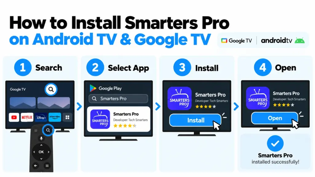Smarters Pro Android TV installé depuis Google Play sur Android TV et Google TV