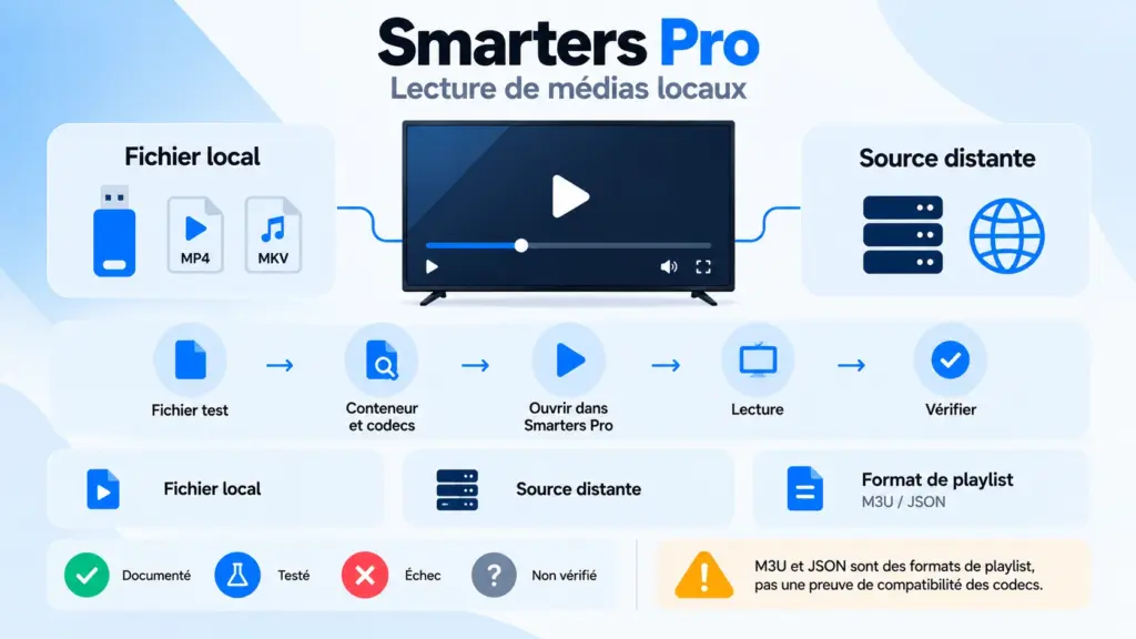 smarters pro fichier local avec stockage local source distante et test de lecture