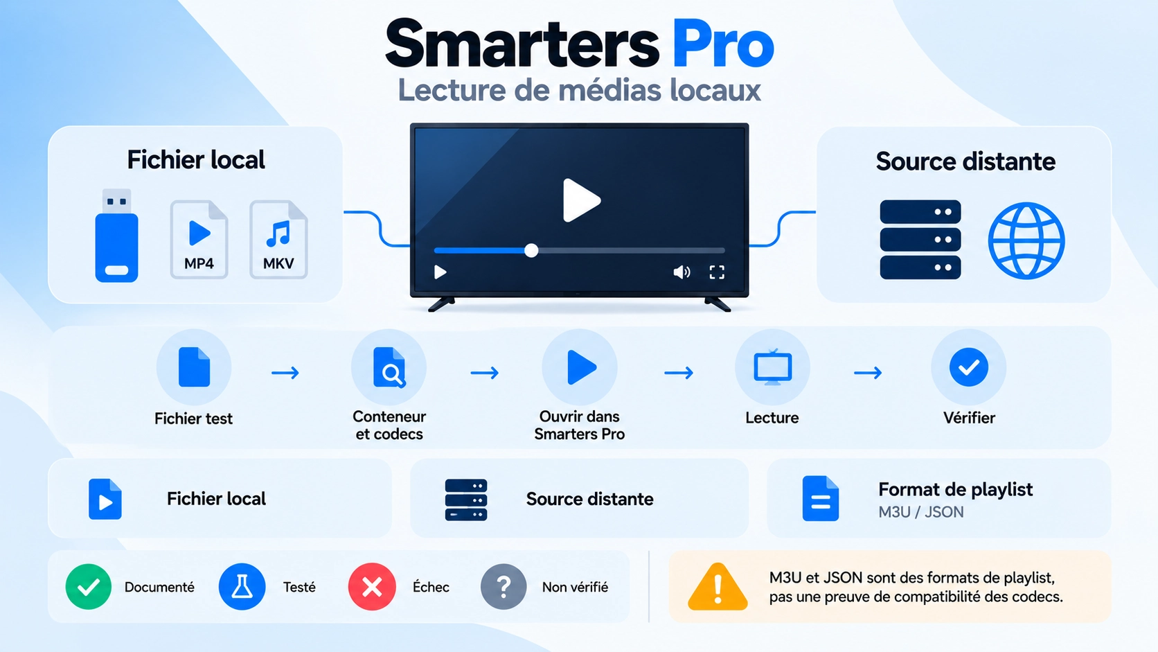 smarters pro fichier local avec stockage local source distante et test de lecture