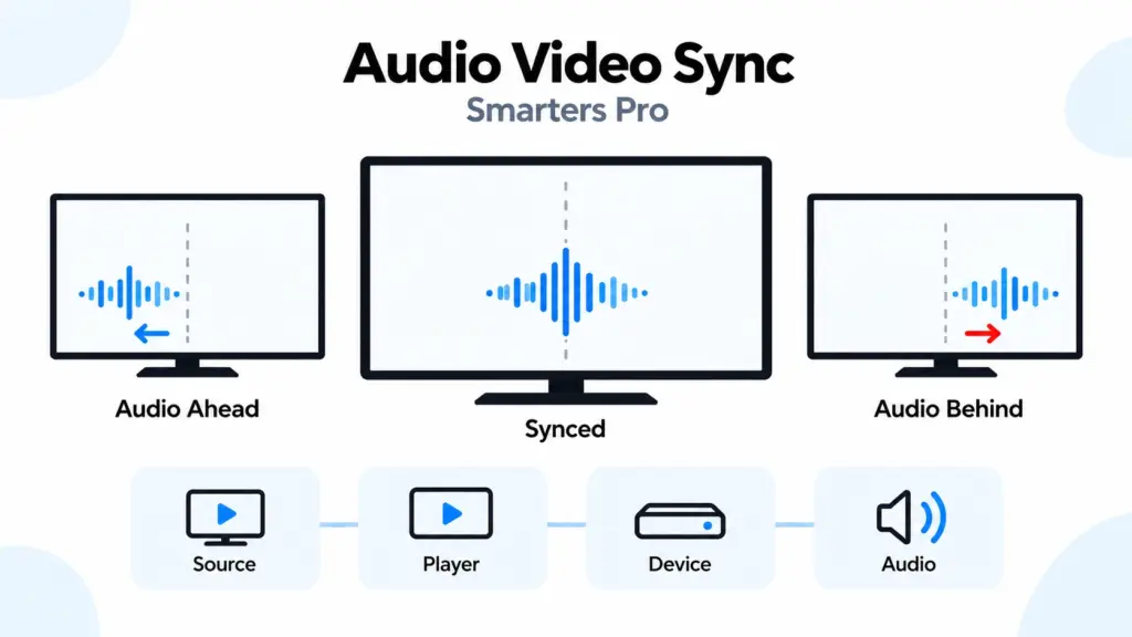 smarters pro son décalé avec test synchronisation audio vidéo player et sortie audio