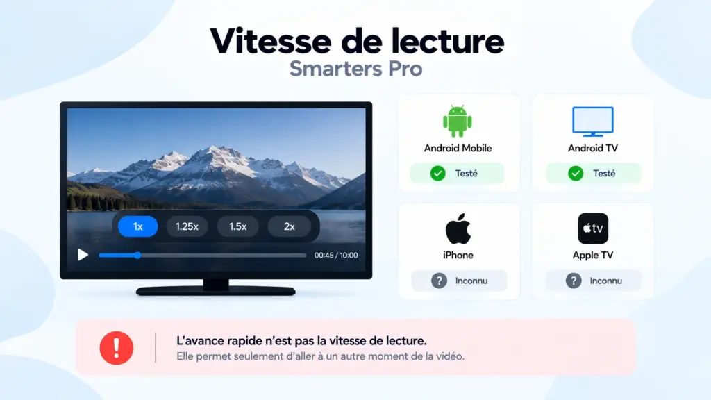 smarters pro vitesse lecture avec test 1.25x 1.5x 2x sur VOD séries et fichiers locaux